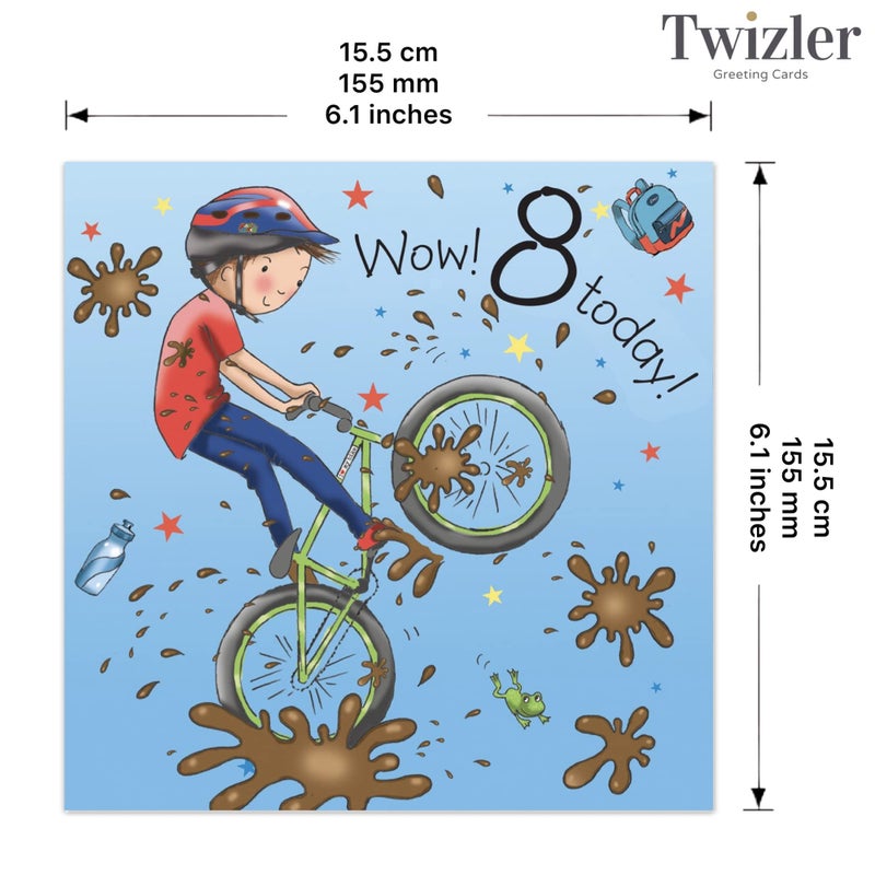 Twizler 8th Birthday Card for Boy with BMX Bike â€“ Age 8 Birthday Card â€“ Age 8 Card â€“ Age 8 Boys Gifts â€“ Childrens Birthday Card â€“ Boys Birthday Card â€“ Happy Birthday Card - Image 3